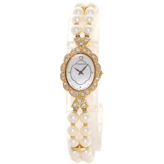 SEIKO Watches Quartz 2F70-5010 18K Yellow Gold gold CREDOR Pearl Diamond Bezel White shell dial