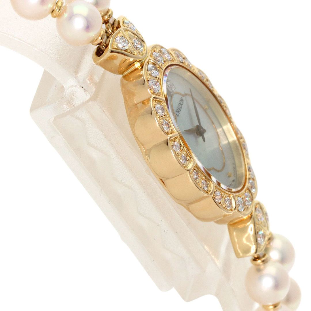 SEIKO Watches Quartz 2F70-5010 18K Yellow Gold gold CREDOR Pearl Diamond Bezel White shell dial