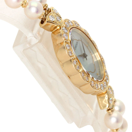 SEIKO Watches Quartz 2F70-5010 18K Yellow Gold gold CREDOR Pearl Diamond Bezel White shell dial