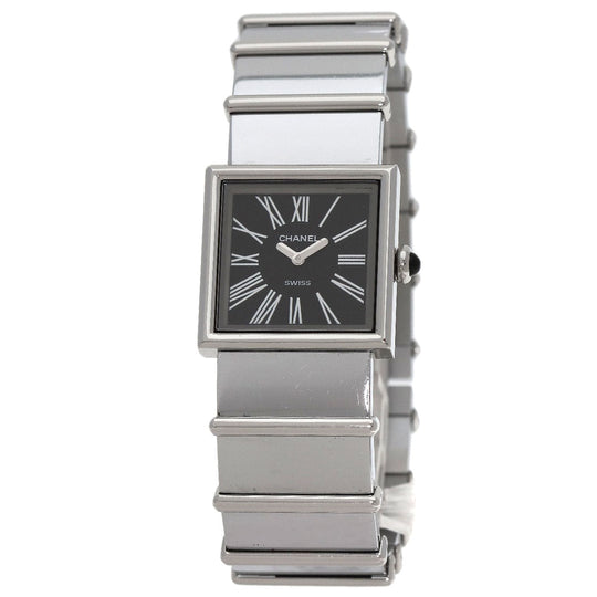 CHANEL Watches Quartz H0826 Stainless Steel , Stainless Steel Silver Mademoiselle black dial Women Used Authentic