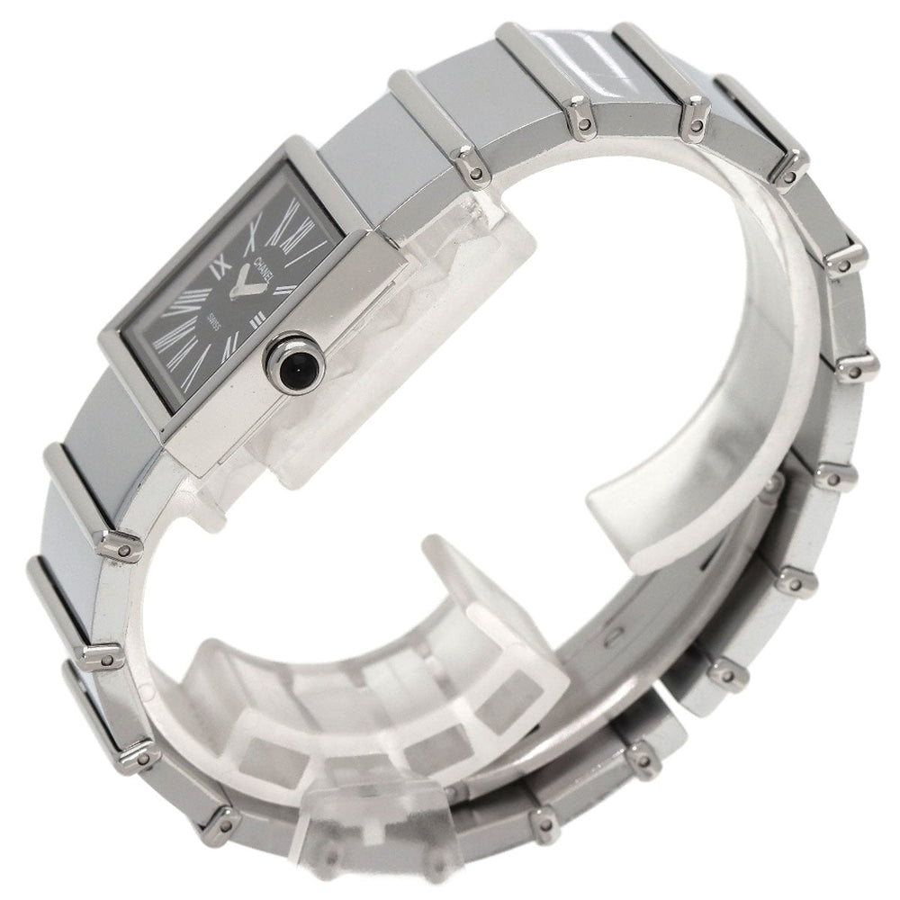 CHANEL Watches Quartz H0826 Stainless Steel , Stainless Steel Silver Mademoiselle black dial Women Used Authentic