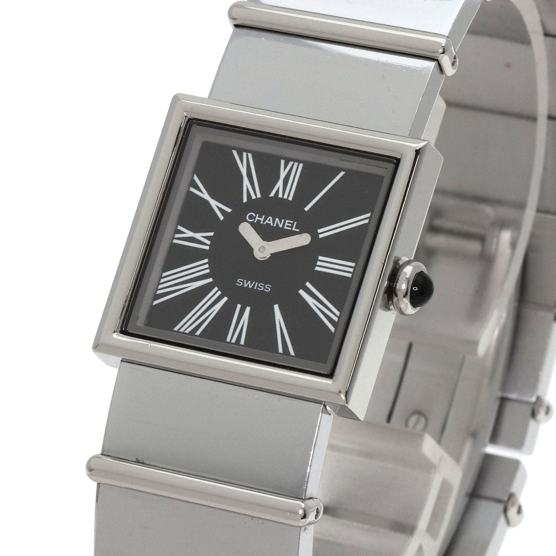 CHANEL Watches Quartz H0826 Stainless Steel , Stainless Steel Silver Mademoiselle black dial Women Used Authentic