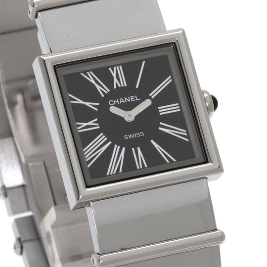 CHANEL Watches Quartz H0826 Stainless Steel , Stainless Steel Silver Mademoiselle black dial Women Used Authentic