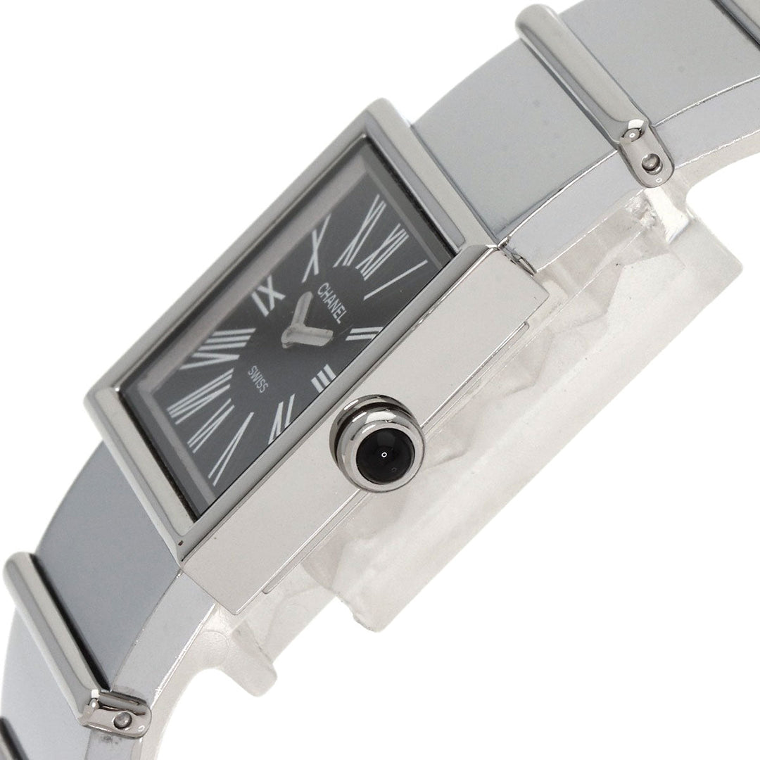 CHANEL Watches Quartz H0826 Stainless Steel , Stainless Steel Silver Mademoiselle black dial Women Used Authentic