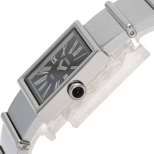 CHANEL Watches Quartz H0826 Stainless Steel , Stainless Steel Silver Mademoiselle black dial Women Used Authentic