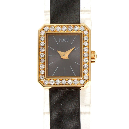 PIAGET Watches Quartz G0A35513 K18YG, leather x diamond gold Mini Protocol Diamond Bezel gray dial Women Used Authentic