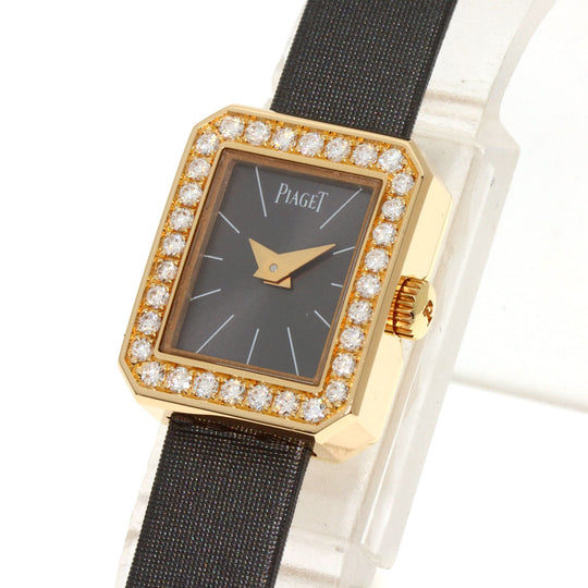 PIAGET Watches Quartz G0A35513 K18YG, leather x diamond gold Mini Protocol Diamond Bezel gray dial Women Used Authentic