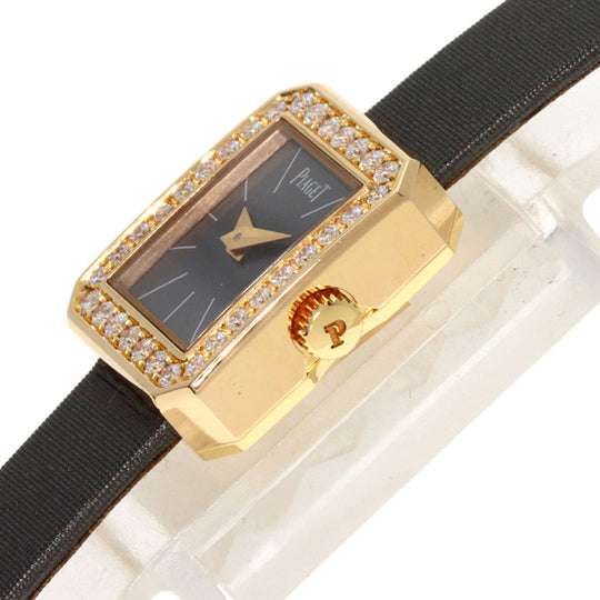 PIAGET Watches Quartz G0A35513 K18YG, leather x diamond gold Mini Protocol Diamond Bezel gray dial Women Used Authentic
