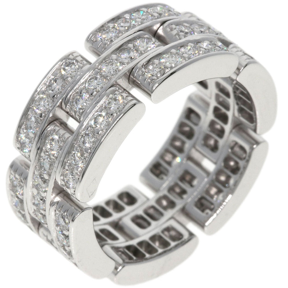 CARTIER Ring K18WG Silver Maillon PANTHERE Full Diamond #51 Women Used Authentic