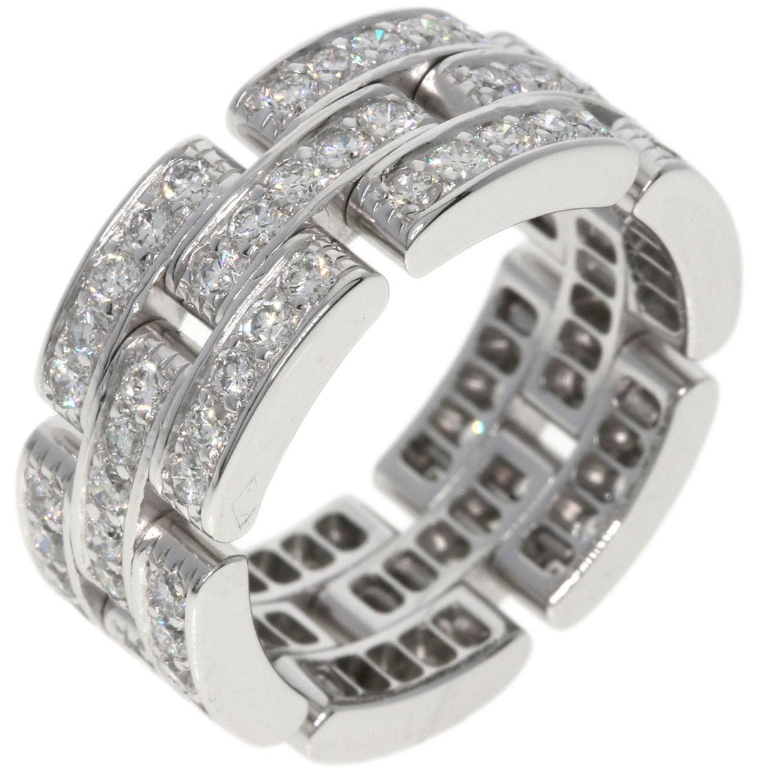CARTIER Ring K18WG Silver Maillon PANTHERE Full Diamond #51 Women Used Authentic
