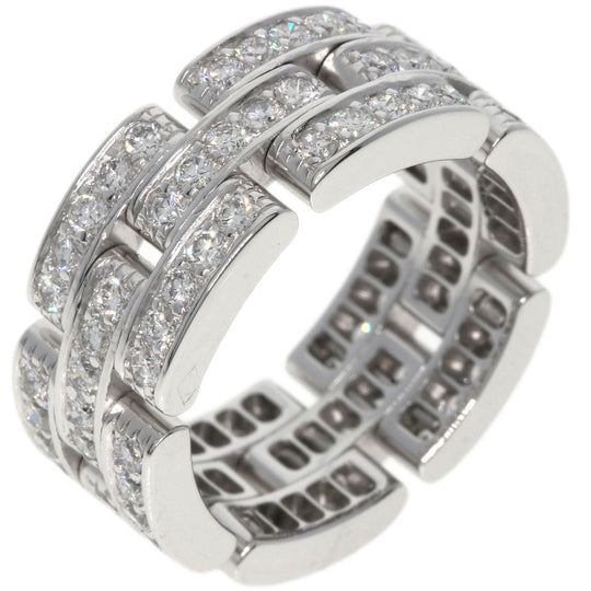 CARTIER Ring K18WG Silver Maillon PANTHERE Full Diamond #51 Women Used Authentic