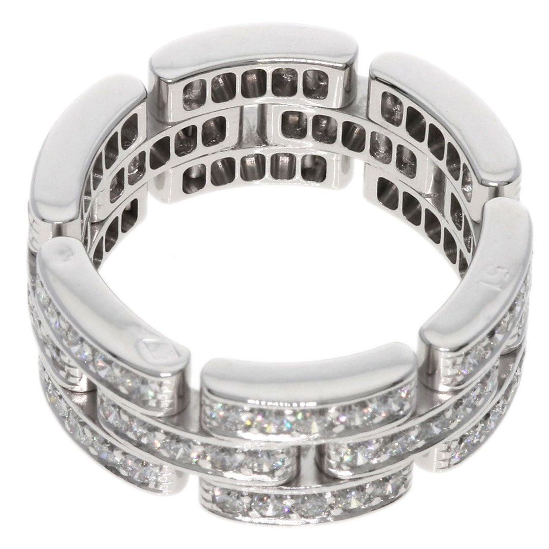 CARTIER Ring K18WG Silver Maillon PANTHERE Full Diamond #51 Women Used Authentic