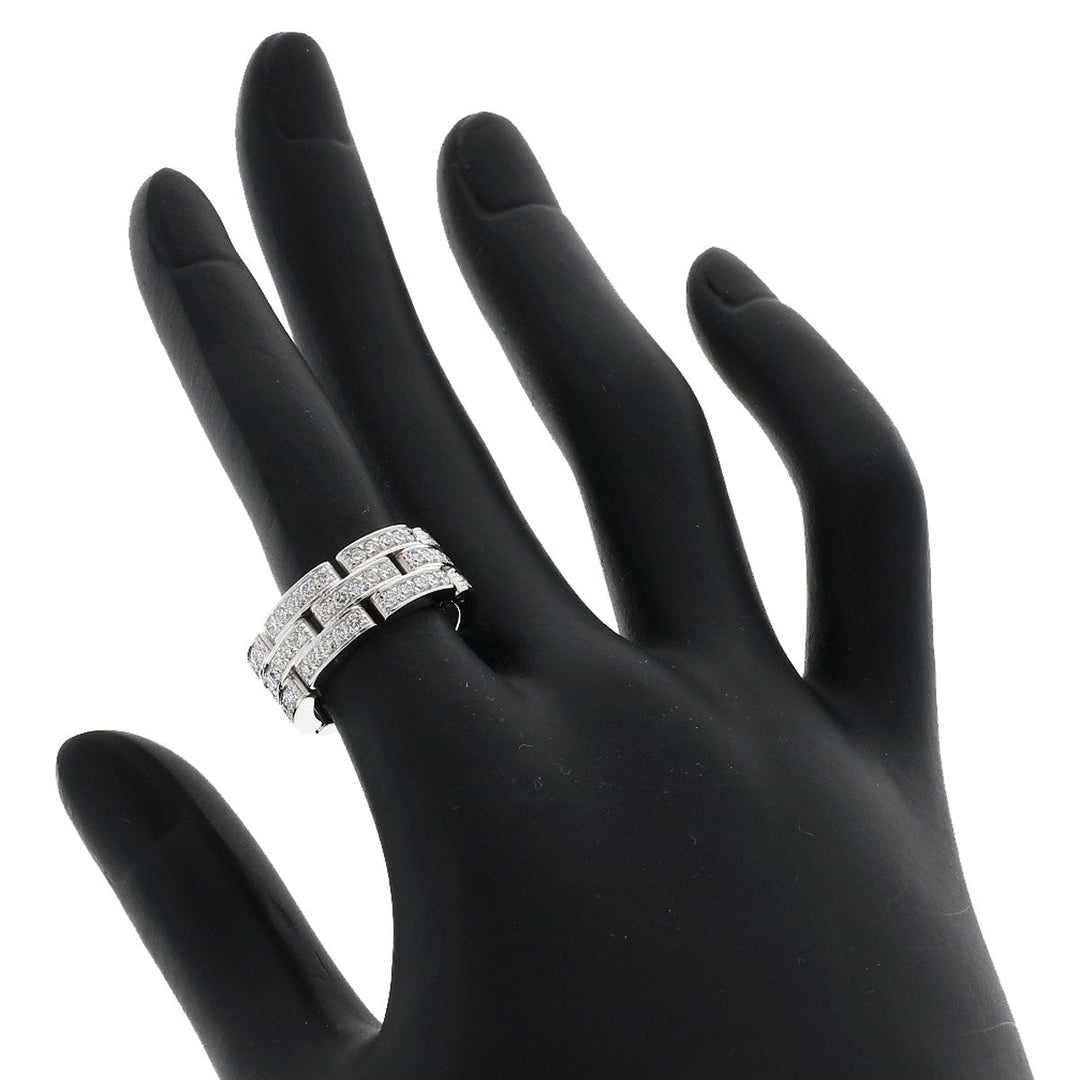 CARTIER Ring K18WG Silver Maillon PANTHERE Full Diamond #51 Women Used Authentic
