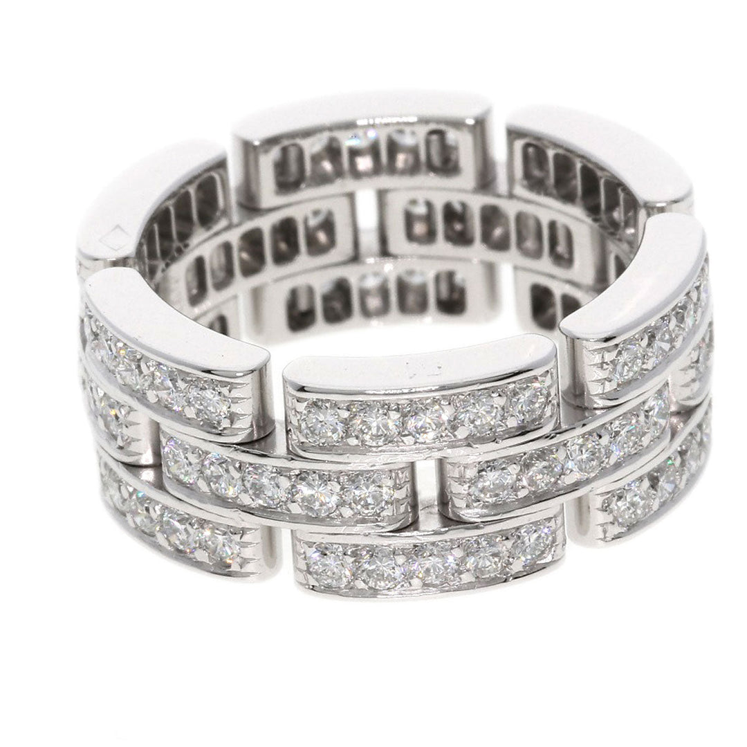 CARTIER Ring K18WG Silver Maillon PANTHERE Full Diamond #51 Women Used Authentic