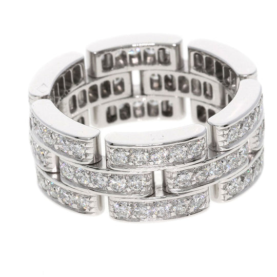 CARTIER Ring K18WG Silver Maillon PANTHERE Full Diamond #51 Women Used Authentic