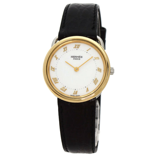 HERMES Watches Quartz Stainless Steel, Leather, Gold Plated gold Arceau white dial Women Used Authentic