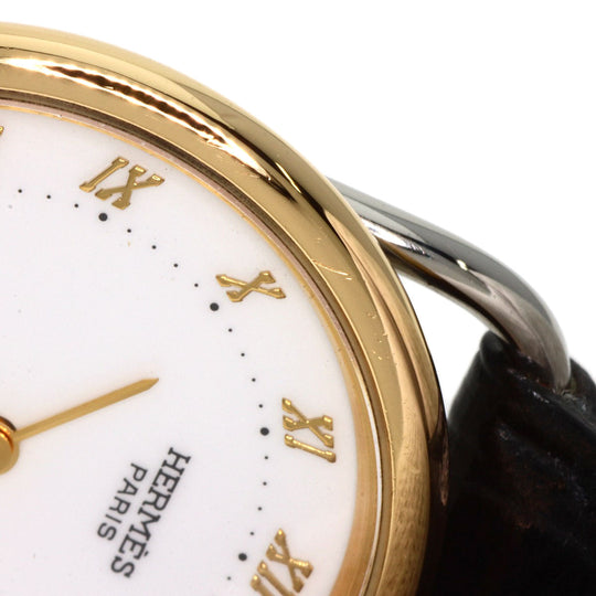 HERMES Watches Quartz Stainless Steel, Leather, Gold Plated gold Arceau white dial Women Used Authentic