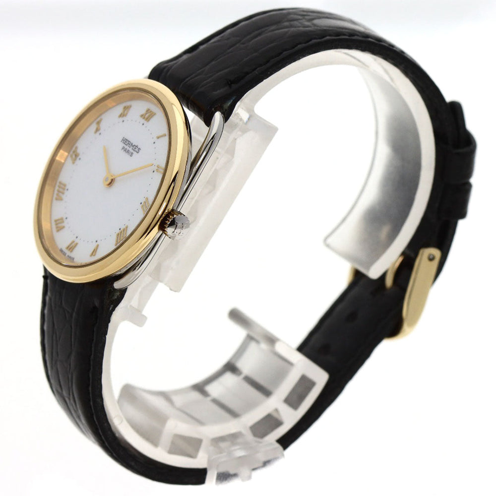 HERMES Watches Quartz Stainless Steel, Leather, Gold Plated gold Arceau white dial Women Used Authentic