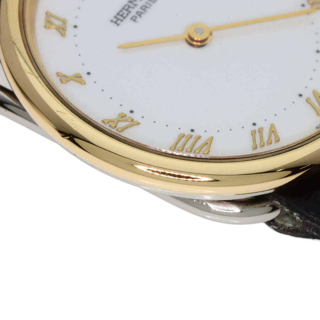 HERMES Watches Quartz Stainless Steel, Leather, Gold Plated gold Arceau white dial Women Used Authentic