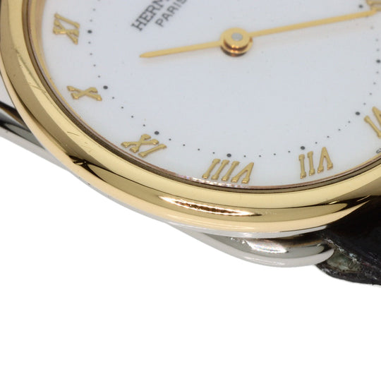 HERMES Watches Quartz Stainless Steel, Leather, Gold Plated gold Arceau white dial Women Used Authentic