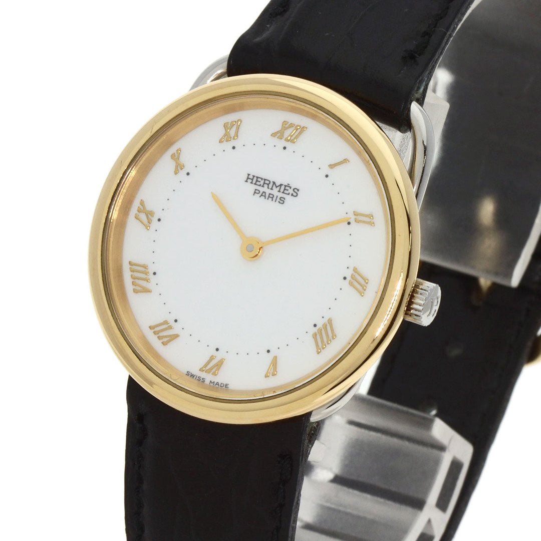 HERMES Watches Quartz Stainless Steel, Leather, Gold Plated gold Arceau white dial Women Used Authentic