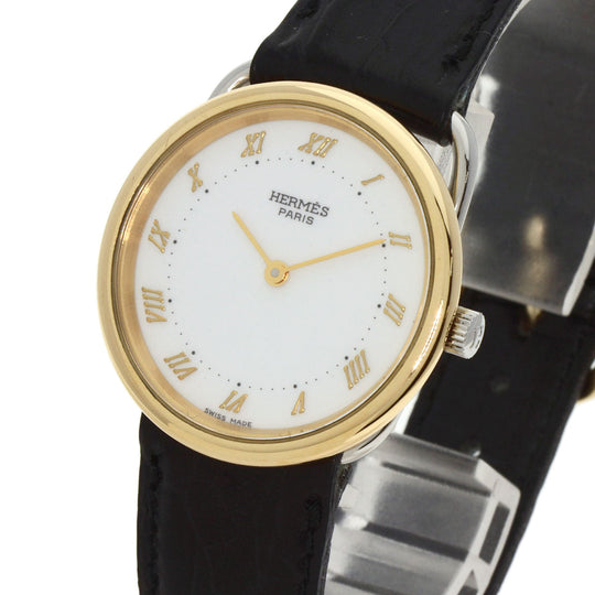 HERMES Watches Quartz Stainless Steel, Leather, Gold Plated gold Arceau white dial Women Used Authentic