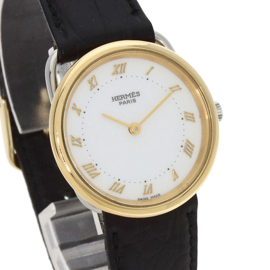 HERMES Watches Quartz Stainless Steel, Leather, Gold Plated gold Arceau white dial Women Used Authentic