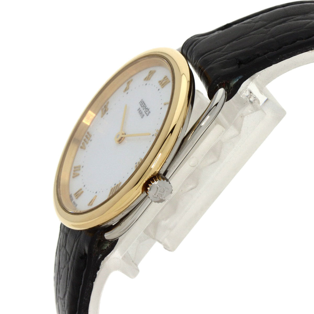 HERMES Watches Quartz Stainless Steel, Leather, Gold Plated gold Arceau white dial Women Used Authentic
