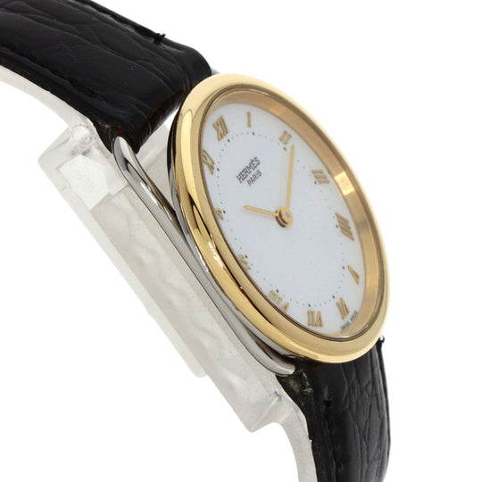 HERMES Watches Quartz Stainless Steel, Leather, Gold Plated gold Arceau white dial Women Used Authentic