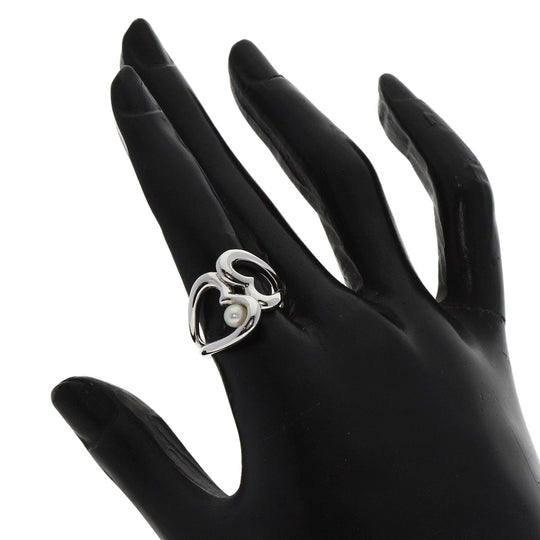 MIKIMOTO Ring K18WG Silver Pearl W Heart