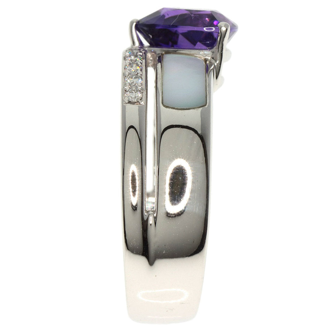 TASAKI Ring K18WG Silver Diamond Amethyst Shell