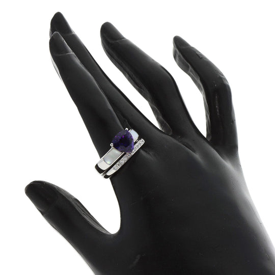 TASAKI Ring K18WG Silver Diamond Amethyst Shell