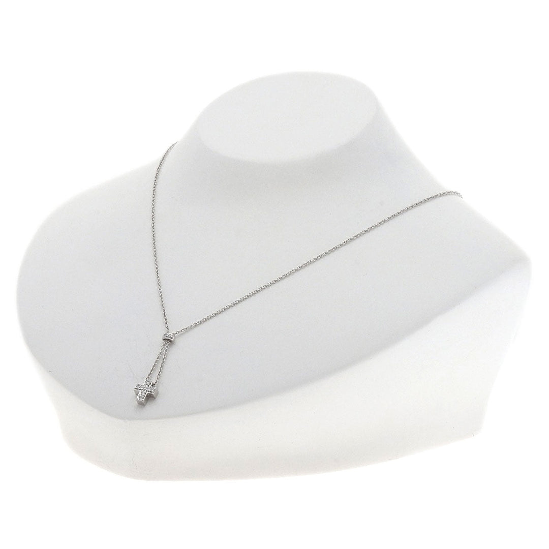 STAR JEWELRY Necklace K18WG Silver Cross diamond Women Used Authentic