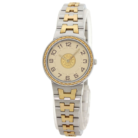 HERMES Watches Quartz Stainless Steel , SSxGP gold Serie Ivory dial Women Used Authentic