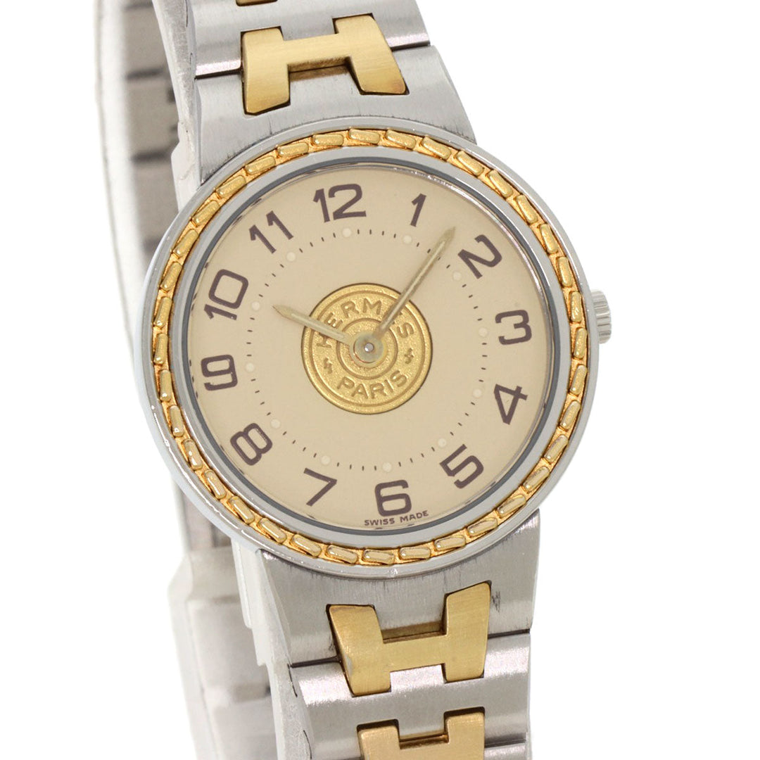 HERMES Watches Quartz Stainless Steel , SSxGP gold Serie Ivory dial Women Used Authentic
