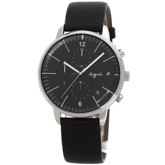 agnes b. Watches Quartz VD57-KR30 Stainless Steel, Leather black Round face black dial mens Used Authentic