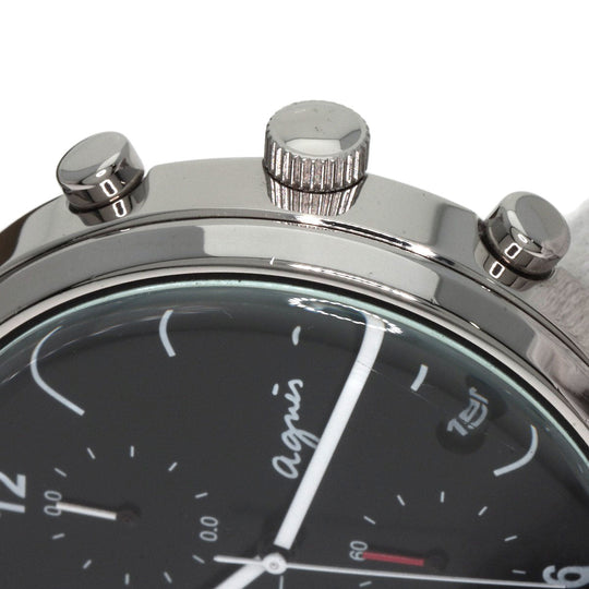 agnes b. Watches Quartz VD57-KR30 Stainless Steel, Leather black Round face black dial mens Used Authentic