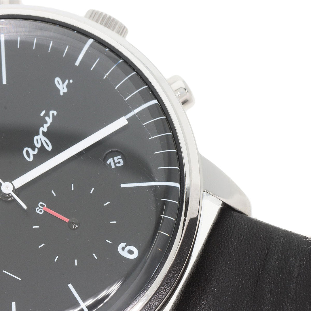 agnes b. Watches Quartz VD57-KR30 Stainless Steel, Leather black Round face black dial mens Used Authentic