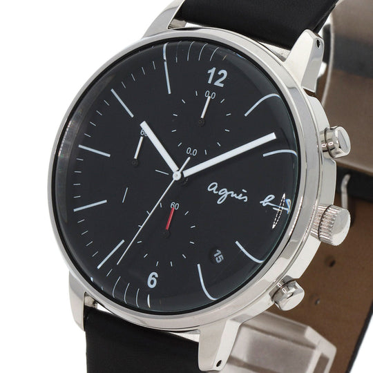 agnes b. Watches Quartz VD57-KR30 Stainless Steel, Leather black Round face black dial mens Used Authentic
