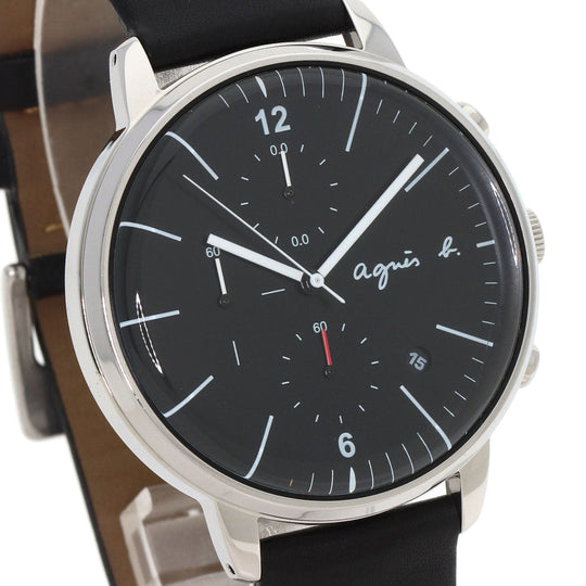 agnes b. Watches Quartz VD57-KR30 Stainless Steel, Leather black Round face black dial mens Used Authentic