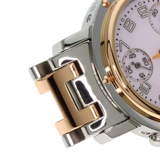 HERMES Watches Quartz CL1.321 Stainless Steel , SSxPGP gold Clipper Chronograph New Buckle Pink shell dial Women Used Authentic