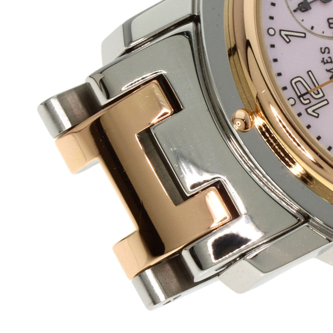HERMES Watches Quartz CL1.321 Stainless Steel , SSxPGP gold Clipper Chronograph New Buckle Pink shell dial Women Used Authentic