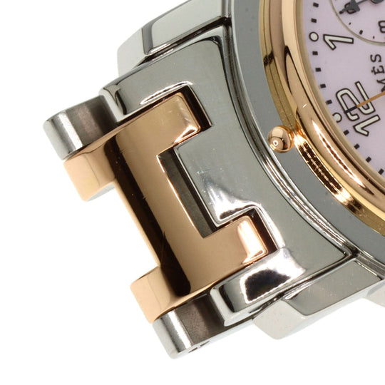 HERMES Watches Quartz CL1.321 Stainless Steel , SSxPGP gold Clipper Chronograph New Buckle Pink shell dial Women Used Authentic