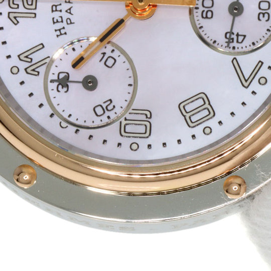 HERMES Watches Quartz CL1.321 Stainless Steel , SSxPGP gold Clipper Chronograph New Buckle Pink shell dial Women Used Authentic