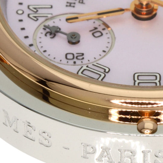 HERMES Watches Quartz CL1.321 Stainless Steel , SSxPGP gold Clipper Chronograph New Buckle Pink shell dial Women Used Authentic