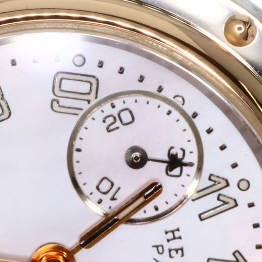 HERMES Watches Quartz CL1.321 Stainless Steel , SSxPGP gold Clipper Chronograph New Buckle Pink shell dial Women Used Authentic