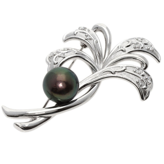 TASAKI Brooch PT900 Silver Tahitian Pearl Pearl Diamond Women Used Authentic