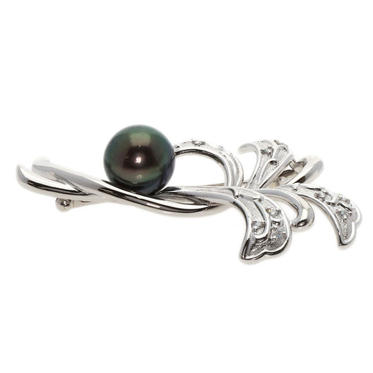 TASAKI Brooch PT900 Silver Tahitian Pearl Pearl Diamond Women Used Authentic