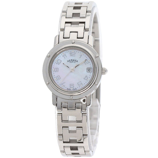 HERMES Watches Quartz CL4.210 Stainless Steel , Stainless Steel Silver Clipper Nacre shell dial Women Used Authentic