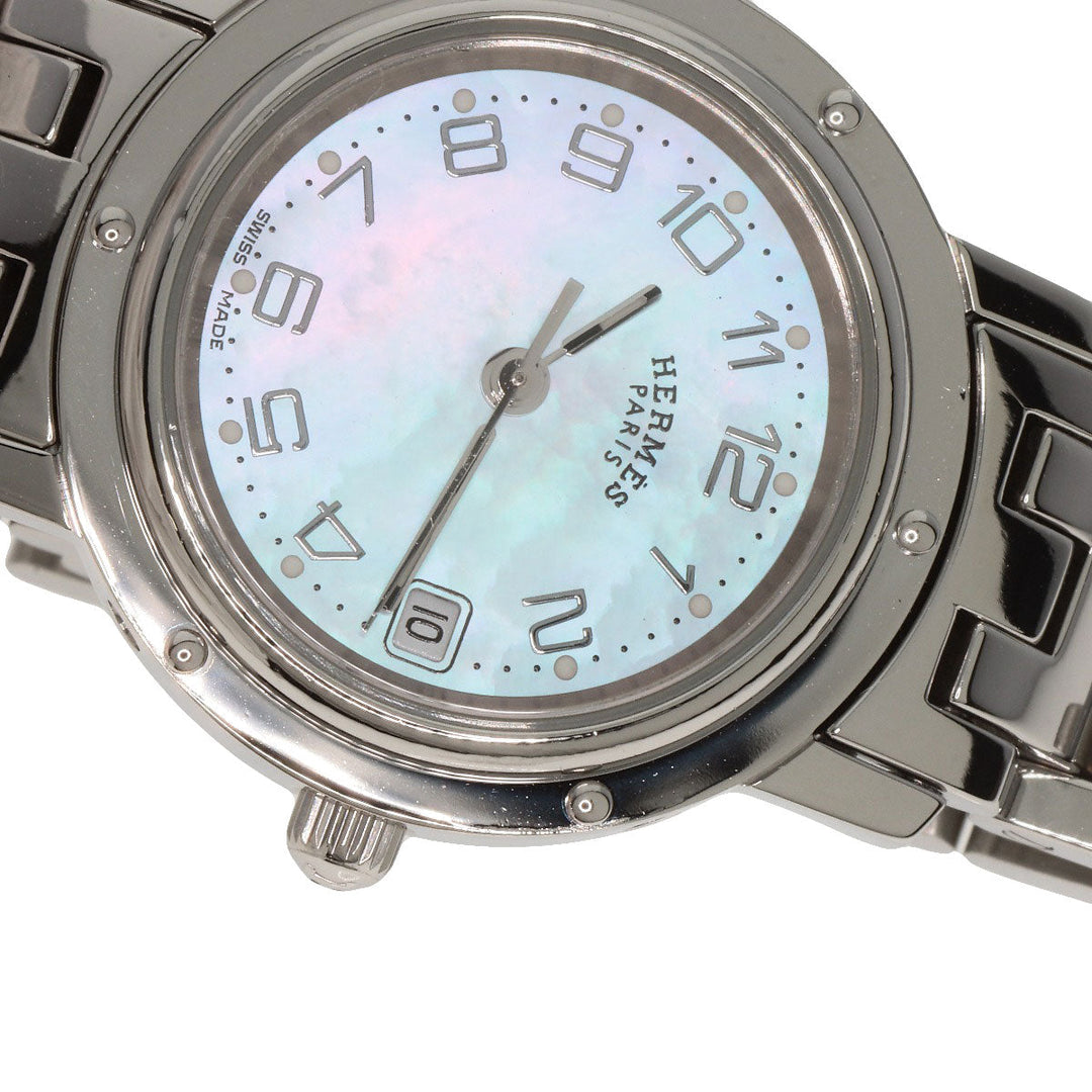 HERMES Watches Quartz CL4.210 Stainless Steel , Stainless Steel Silver Clipper Nacre shell dial Women Used Authentic